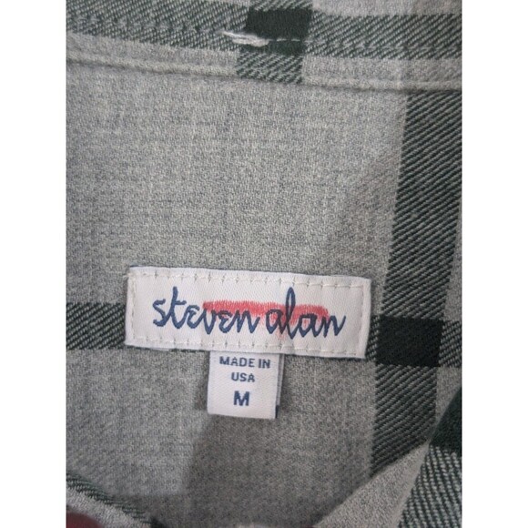 Steven Alan Shirt Mens Sz M Button Up Gray Plaid Pocket Flannel Made USA Light - Picture 2 of 11